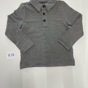 Little Sleepies heather charcoal stripes long sleeve polo